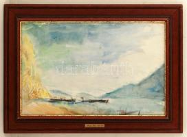 Antal Irén (1903-1999): Nagymaros. Akvarell, papír, jelzett, üvegezett keretben, 31×49 cm