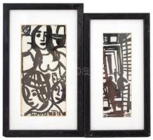 Cs. Németh Miklós (1934-2012): 5 db tusrajz, celluloid, részben jelzett, üvegezett keretben, 17×7 cm