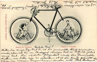 Beimler E. Budapesti és Szárits J. Szabadkai biciklisták, kiadja Mautner Márton / Hungarian bicyclists (EK)