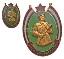 ~1970. "Kiváló Határőr" aranyozott, zománcozott jelvény eredeti tokban miniatűrrel T:2