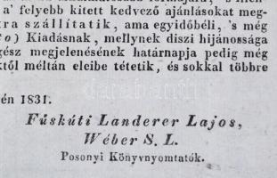 1831 Fűskúti Landerer Lajos, és Wéber S. L. Könyvnyomdájának reklámnyomtatványa. 25x19 cm