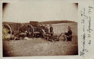 1907 Hajmáskér, K.u.K. hadsereg tüzérségi gyakorlat, ágyú és kezelőszemélyzet / Austro-Hungarian artillery drill, gun and crew, photo (EK)