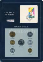 Csád 1976-1985 1Fr-500Fr 7xklf, "Coin Sets of All Nations" forgalmi szett felbélyegzett ka...