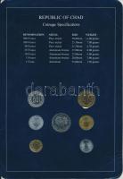 Csád 1976-1985 1Fr-500Fr 7xklf, "Coin Sets of All Nations" forgalmi szett felbélyegzett ka...