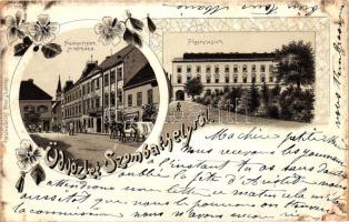 Szombathely, Premontreiek jn. bérháza, főgimnázium, kiadja Granitz Vilmos, floral, litho (EK)
