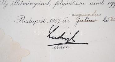 1907 Magyar Királyi Államvasutak Igazgatóságának levele az elnök, Ludvig Gyula  nyomtatott aláírásáv...