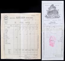 1928-1939 Royal és Astoria Szálloda számlái, 2db, 31x12cm, 24x20cm
