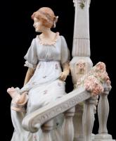 Antik figurális asztali lámpa, kézzel festett mázas fajansz, restaurált, formaszámmal (7972), márka ...