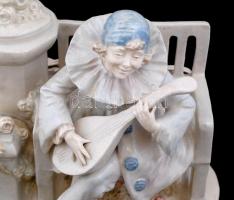 Antik figurális asztali lámpa, kézzel festett mázas fajansz, restaurált, formaszámmal (7802), márka ...