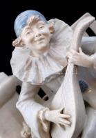 Antik figurális asztali lámpa, kézzel festett mázas fajansz, restaurált, formaszámmal (7802), márka ...