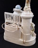 Antik figurális asztali lámpa, kézzel festett mázas fajansz, restaurált, formaszámmal (7802), márka ...