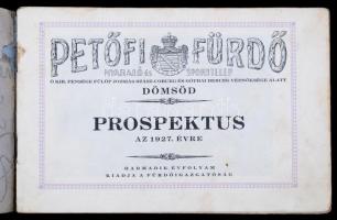 1927 A dömsödi Petőfi Fürdő prospektusa, képekkel, számos érdekességgel, kopott, utólag ragasztott p...