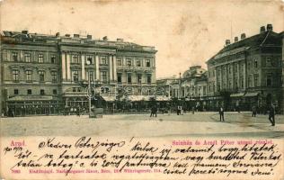 Arad, Színház, Aczél Péter utca, Nagy Lajos szállodája a Fehér Kereszthez, Michl Színházi Sörcsarnoka, Szabadságharc Emléktárgyak Országos Múzeuma / theatre, street, hotel, beer hall, museum (kis szakadás / small tear)