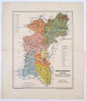 1907 Bars vármegye térképe, kiadja a Magyar Földrajzi Intézet Rt., szakadással, 37x30 cm