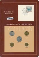 Szudán 1983. 1p - 20p 5xklf db, forgalmi szett felbélyegzett kartonlapon T:1 Sudan 1983. 1 Piastre - 20 Piastres 5xdiff, coin set on cardboard with stamp C:UNC