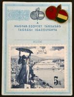 1955. "Magyar-Szovjet Társaság" tagsági könyve és jelvénye (23x17mm) T:2