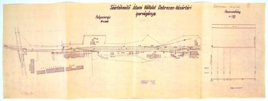 1940, 1951 Sóértékesítő Állami Vállalat Debrecen-Vásártéri iparvágánya, vágányelrendezési térkép, kiviteli terv, 2 db