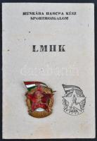 1950. "LMHK (Légy munkára, harcra kész) II. fokozatú jelvénye" sorszámozott, zománcozott Br jelvény igazolvánnyal (23x31mm) T:2
