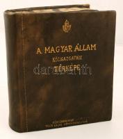 A magyar állam közigazgatási térképe. 2. kiad. M: 1:360.000. Bp. 1900. M. kir. Államnyomda. - Toldi Lajos. 12 + 1 vászonra vont térképlap. Mérete: 12 X 60 X 70 cm. + 1 X 30 X 47 cm. (Áttekintő lap.). Modern, restaurált egészbőr kötésben, a térképlapok eredeti, hibátlan állapotban. / 1900 Huge map of Hungary on 12 sheets (70x60 cm) + 1 content page. In restored leather box. All pages are in great condition.