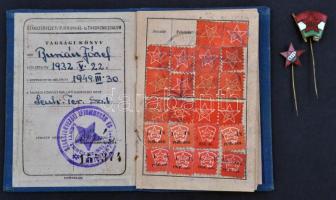 1949. "SZIT - Szakszervezeti Ifjúmunkás- és Tanoncmozgalom" tagsági könyve és zománcozott ...