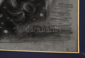 Olvashatatlan jelzéssel: Női portré. Szén, plüss-karton, paszpartuban, 47×34 cm