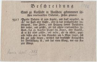 Német Államok / Karlstadt ~1782. Rendelvény hamis velencei dukátról  German States / Karlstadt ~1782. Prescription about fake ducats from Venice