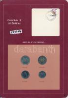 Ghána 1991. 10c - 100c 4xklf db, forgalmi szett felbélyegzett kartonlapon T:1 Ghana 1991. 10 Cedis - 100 Cedis 4xdiff, coin set on cardboard with stamp C:UNC