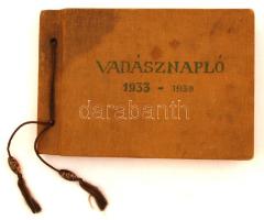 1933-1939 Vadásznapló 22 fotóval magyarország i vadászatokról, különféle trófeákkal, benne gr. Vay László által elejtett vadak képeivel, képaláírásokkal / 1933-1939 Hunter diary of photos with 22 photos of trophys