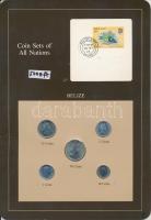 Belize 1979-1983. 1c - 50c 5xklf db, forgalmi szett felbélyegzett kartonlapon T:1 Belize 1979-1983. 1 Cent - 50 Cents 5xdiff, coin set on cardboard with stamp C:UNC