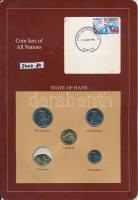 Haiti 1995-1997. 5c - 5G 5xklf db, forgalmi szett felbélyegzett kartonlapon T:1 Haiti 1995-1997. 5 Centimes - 5 Gourdes 5xdiff, coin set on cardboard with stamp C:UNC