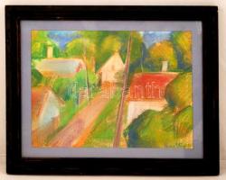 Kmetty jelzéssel:Háztetők. Pasztell, papír, üvegezett keretben,  27×38 cm