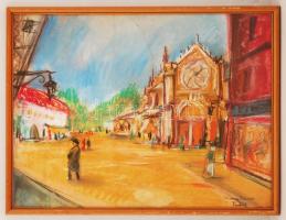 Diener jelzéssel: Utca részlet. Pasztell, papír, üvegezett keretben, 42×60 cm