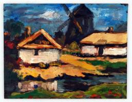 Koszta jelzéssel: Paraszt házak. Olaj, falemez, üvegezett keretben, 34×44 cm