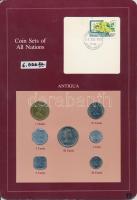Antigua 1965-1983. 1c - 1$ 7xklf db, forgalmi szett felbélyegzett kartonlapon T:1 Antigua 1965-1983. 1 Cent - 1 Dollar 7xdiff, coin set on cardboard with stamp C:UNC