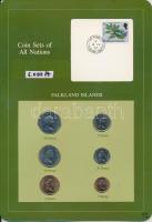 Falkland-szigetek 1985. 1P - 50P 6xklf db, forgalmi szett felbélyegzett kartonlapon T:1 Falkland Islands 1985. 1 Penny - 50 Pence 6xdiff, coin set on cardboard with stamp C:UNC