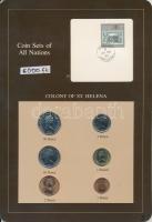 Szent Ilona 1984. 1P - 1Ł 6xklf db, forgalmi szett felbélyegzett kartonlapon T:1 St. Helena 1984. 1 Penny - 1 Pound 6xdiff, coin set on cardboard with stamp C:UNC