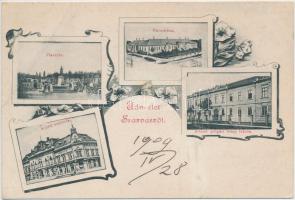 Szarvas, Piac tér, városháza, állami polgári leány iskola, Árpád szálloda, kiadja Schlesinger Izidór, floral (r)