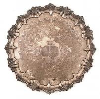 1884 Ezüst (Ag.) esküvői tálca, mesterjeggyel (Josef G. Klinkosch), jelzett (Bécs), nettó:1500 g, d:...