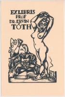 Szoboszlai Mata János (1907-1944): Erotikus ex libris, fametszet, papír, jelzett a dúcon, 14,5×10 cm