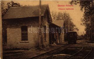 Palics, Palic; villamos végállomás, villamos, kiadja Özv. Krausz Árminné / tram station, tram