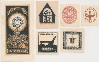 6 db különféle ex libris különböző tulajdonosoktól (Kner Imre, Kner Albert, Király György, Lajtha László, stb.), klisé, papír, különböző méretben