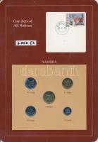 Namíbia 1993-1996. 5c - 5$ 5xklf db, forgalmi szett felbélyegzett kartonlapon T:1 Namibia 1993-1996. 5 Cents - 5 Dollars 5xdiff, coin set on cardboard with stamp C:UNC