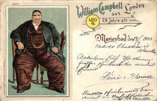 Marienbad, William Campbell aus London, 28 Jahre alt, 480 kg / World's heaviest man, litho (EK)