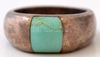 Ezüst(Ag) gyűrű türkiz díszítéssel, jelzett, méret: 60, bruttó: 14,4 g / silver ring, size: 60, br: 14,4 g