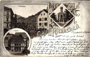 Karlovy Vary, Karlsbad; Parkstrasse, Theater, Franz Joseph's Höhe / street, theater, lookout tower (EK)