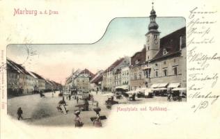 Maribor, Marburg a. d. Drau; Hauptplatz und Rathaus / main square, town hall, shops