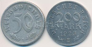 Németország / Weimari Köztársaság 1922E 200M Al + Német 3. Birodalom 1935G 50pf Al T:2 Germany / Weimar Republic 1922E 200 Mark Al + German Third Reich 1935G 50 Pfennig Al C:XF