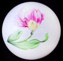Herendi virágmintás porcelán bonbonier, kézzel festett, jelzett, hibátlan, m: 6,5 cm, d: 9,5 cm