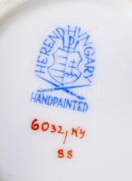 Herendi virágmintás porcelán bonbonier, kézzel festett, jelzett, hibátlan, m: 6,5 cm, d: 9,5 cm