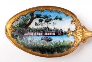 "Hévízi emlék" feliratú zománcozott fém emlékkanál, h: 13,5 cm